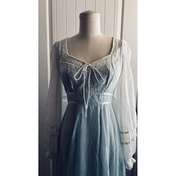 GUNNE SAX by JESSICA 70's Cloud Voile Blue Tie Back Maxi Dress S XS - Picture 15 of 16